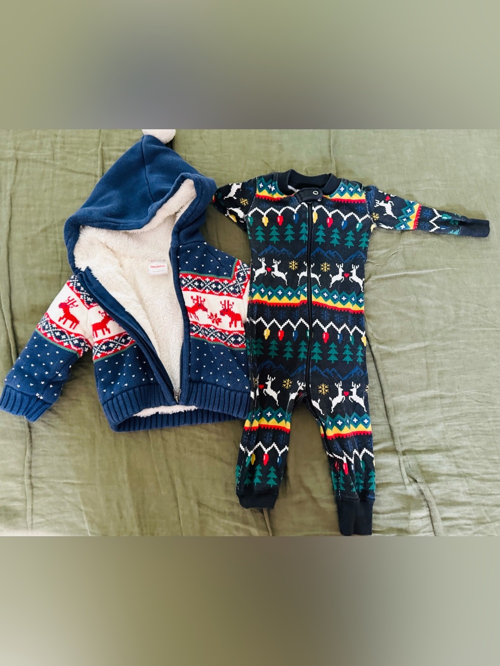 Hanna Andersson Navy Blue Holiday Reindeer Knit Hoodie & Sleeper Set